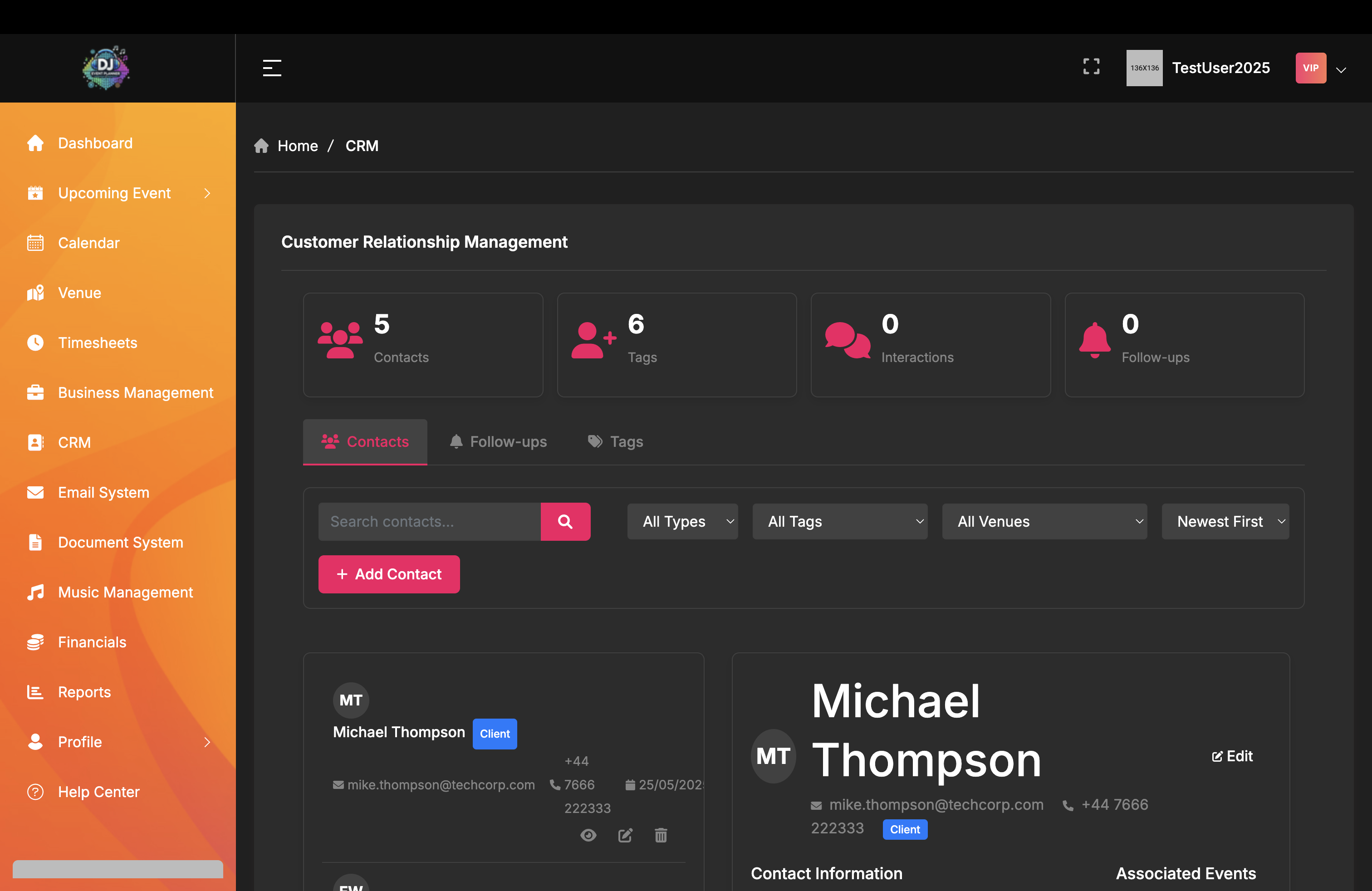 CRM — DJ Event Planner
