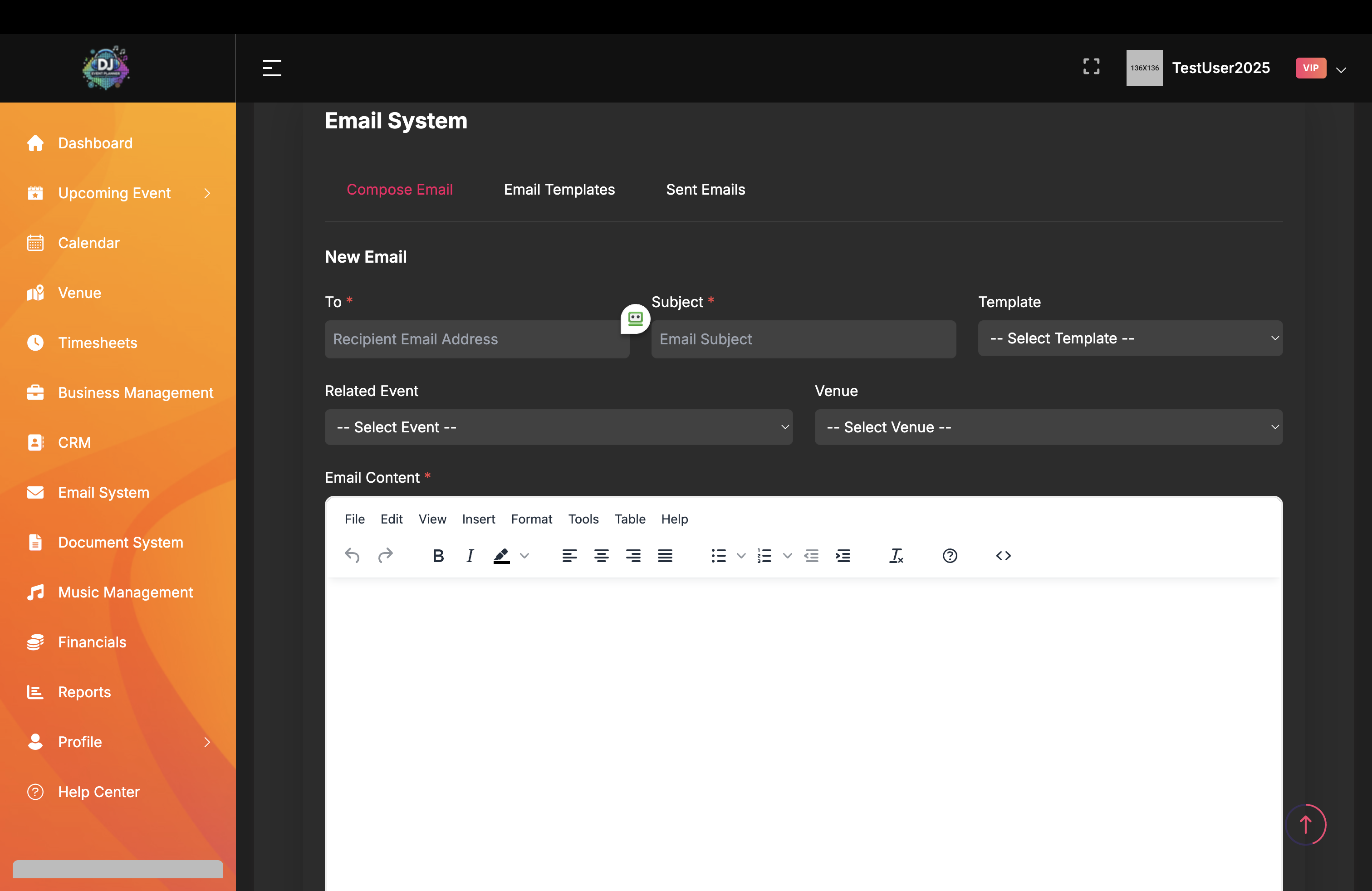 Email System — DJ Event Planner