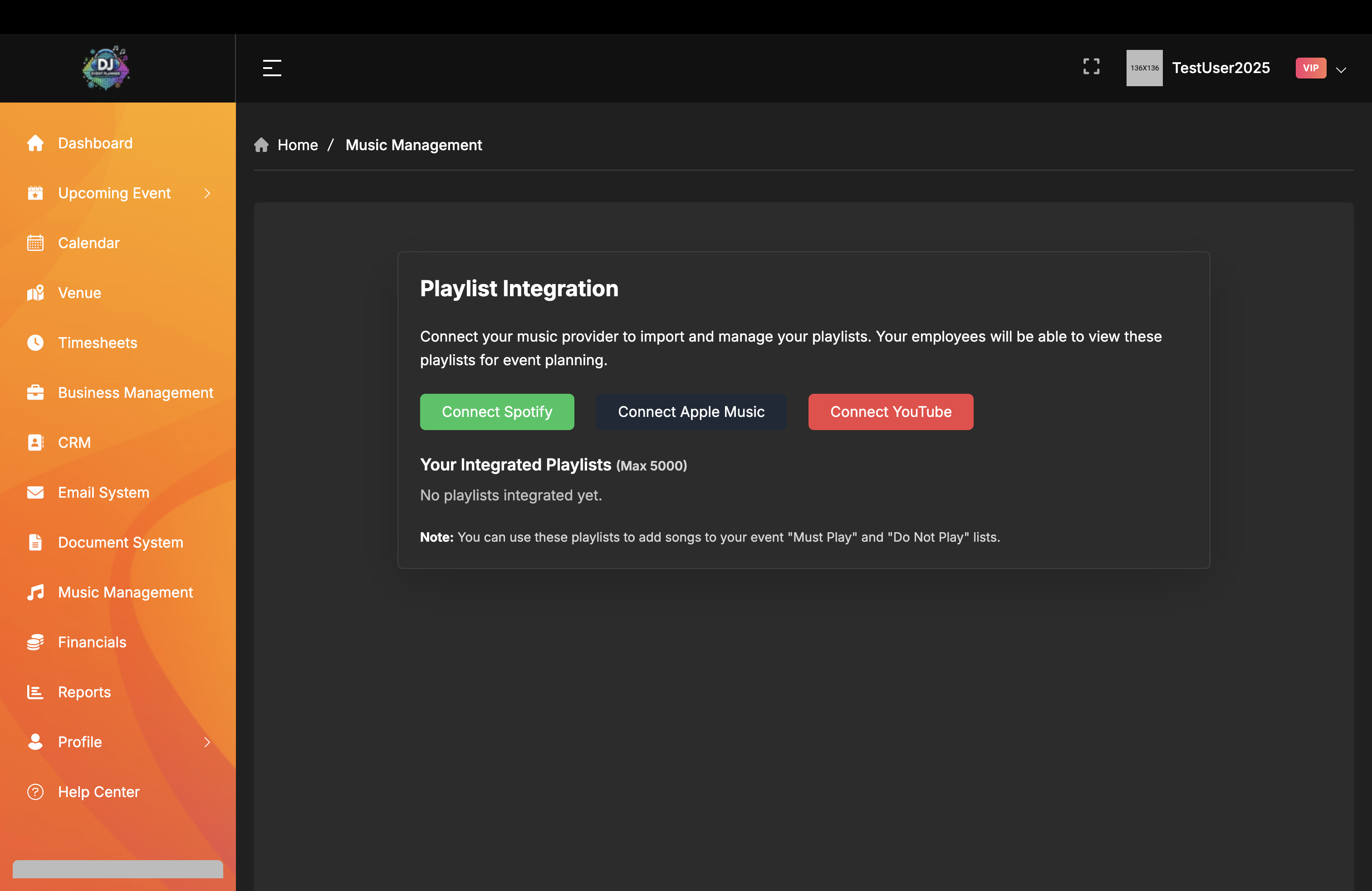 Music Management — DJ Event Planner