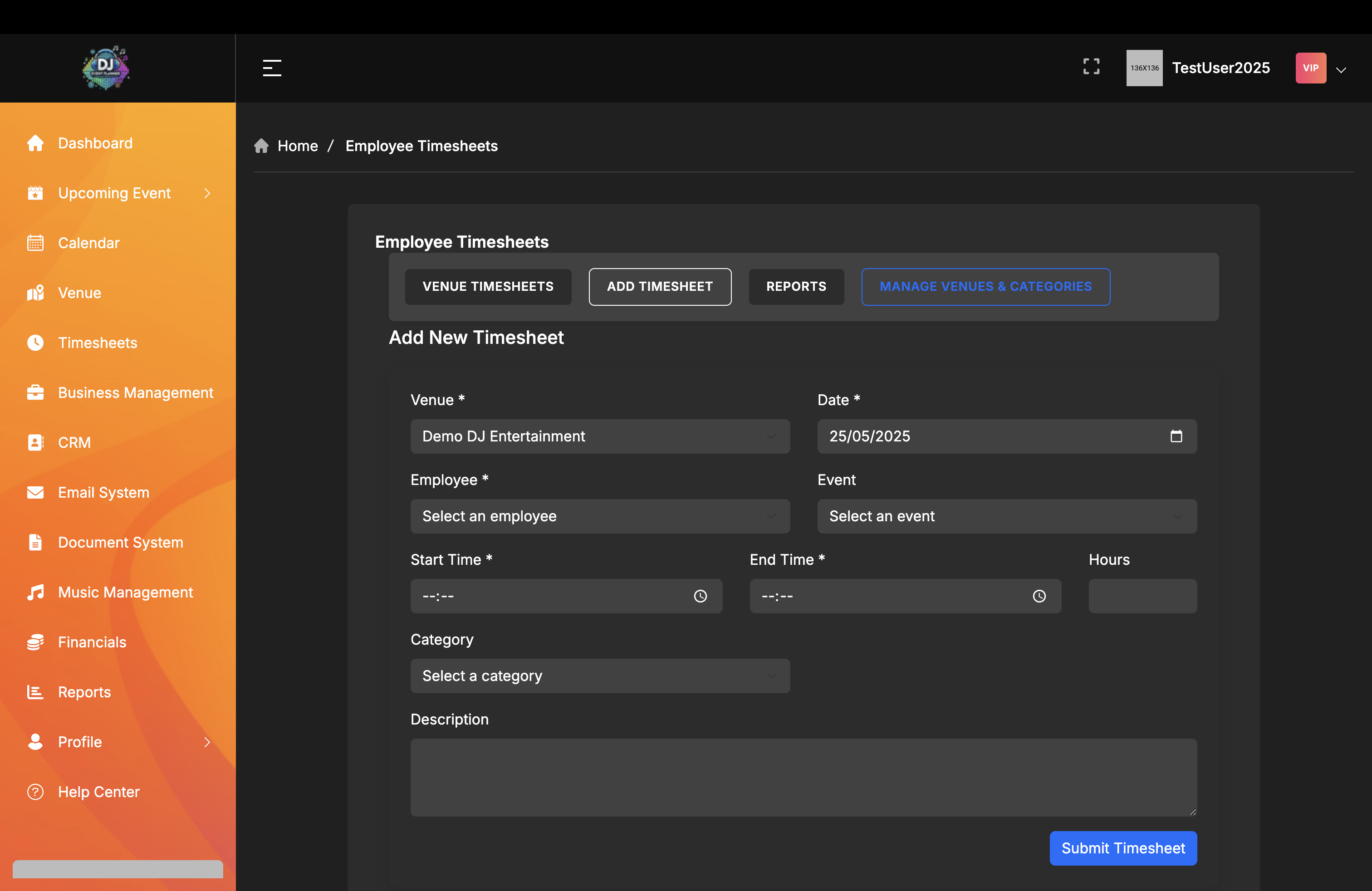 Timesheets — DJ Event Planner